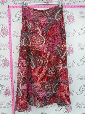 Plum skirt red pink white black Paisley Midi Skirt in Pink and Red